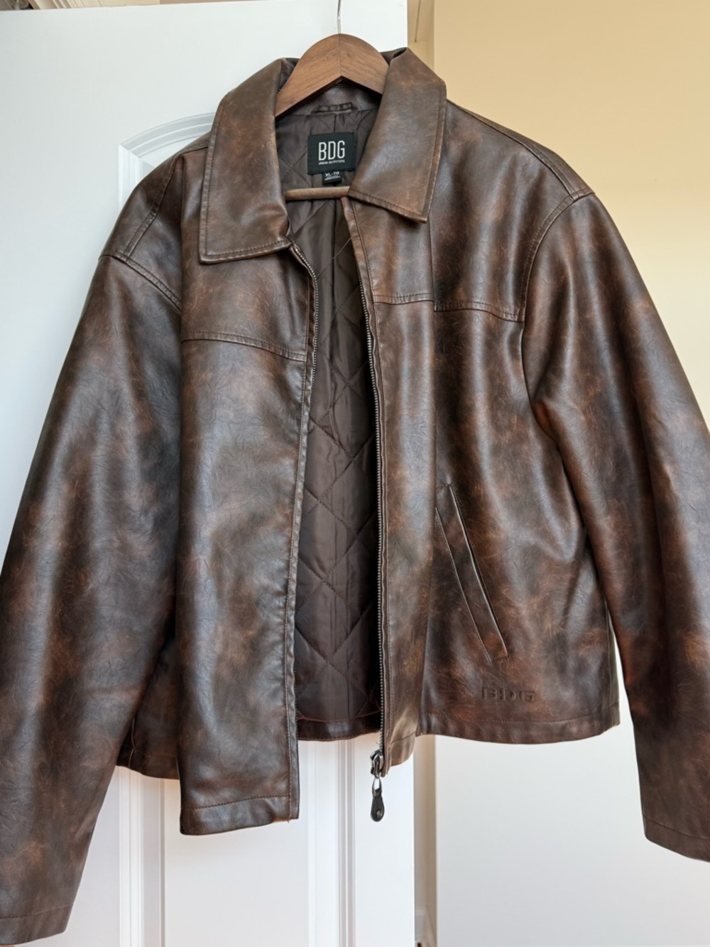 BDG Brown Faux Leather Bomber Jacket